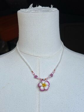 Pink Plumeria Flower Beaded Necklace - Women Jewelry